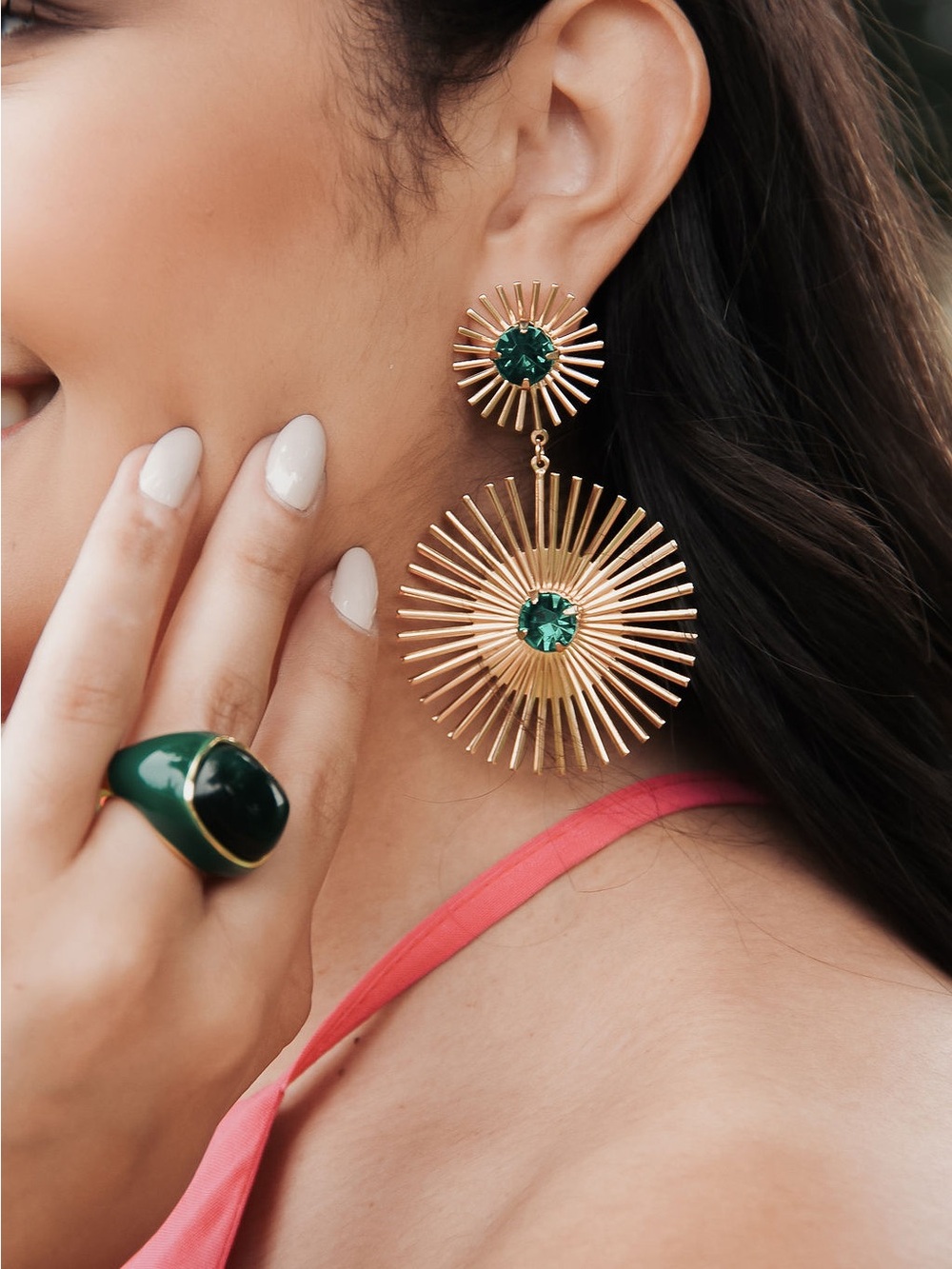 Emerald Green Statement Earring & Ring Set
